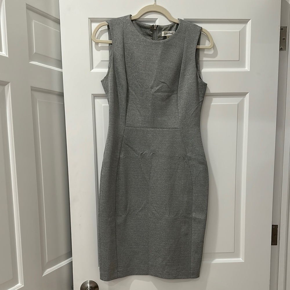 Calvin Klein Gray Sleeveless Sheath Midi Dress